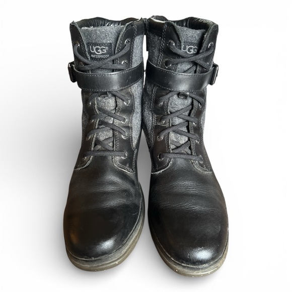 UGG Kesey Waterproof Leather And Wool Ankle Boots, BLK/Gray Women's 8.5 - Picture 3 of 7